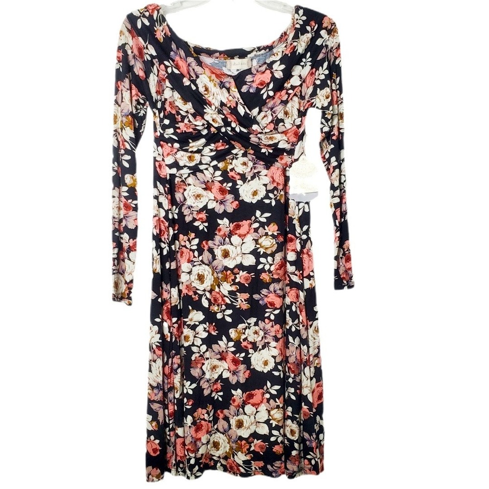 Altar'd State NWT Black & Coral Floral Jersey Knit Dress Size Large Made in USA